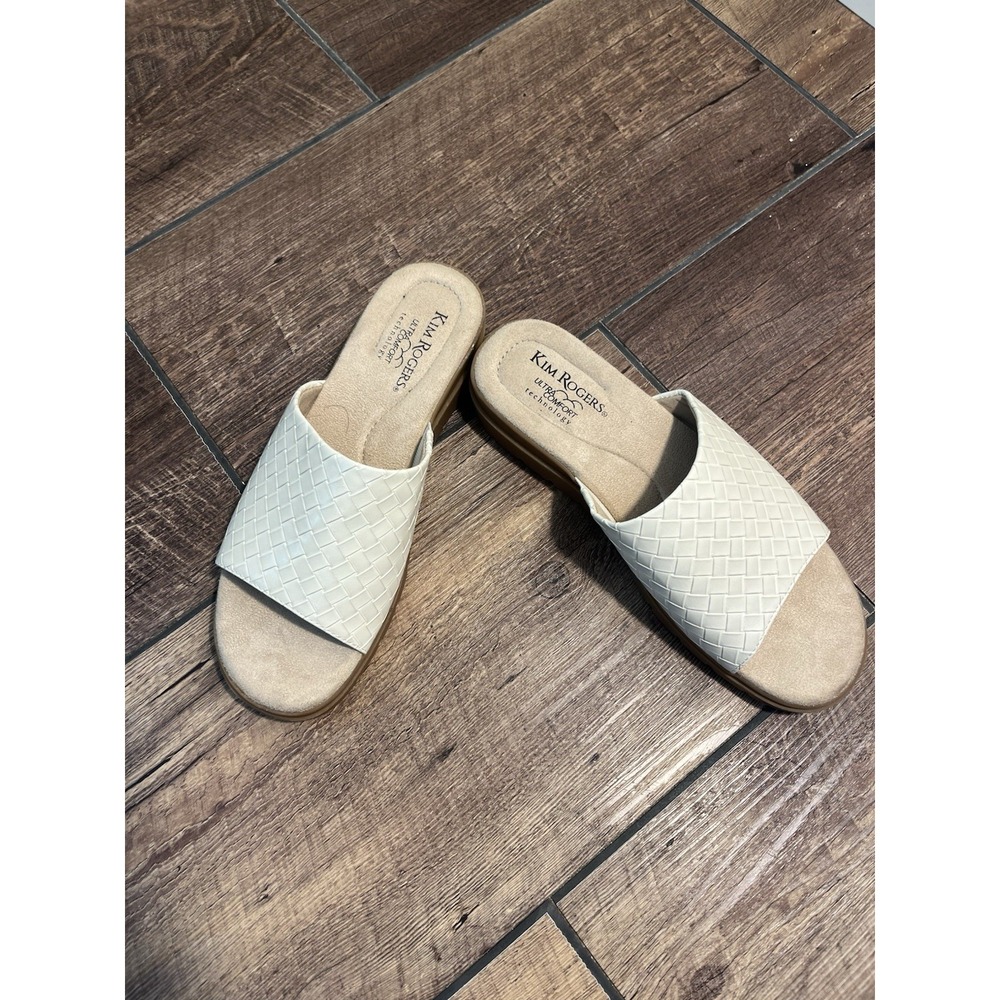 Kim Rogers Sandals Slide Womens 8.5 M Cream Ultra Comfort Rabecky Wedge Summer